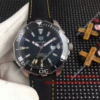 Clone Tag Heuer Aquaracer Calibre 5 Nylon Strap Watch Black Dial 43MM